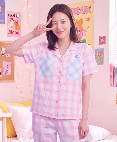 BedMood Cremo & Mello Join The Late Morning Coffee Club Polyester PJ Short Sleeves Top & Long Pants Set - Pink