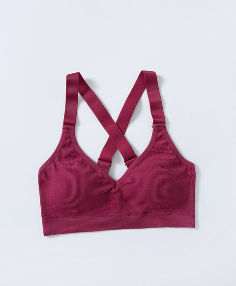 Seamless Pull Over Cross Back Wireless Sports Bra with Back Hooks