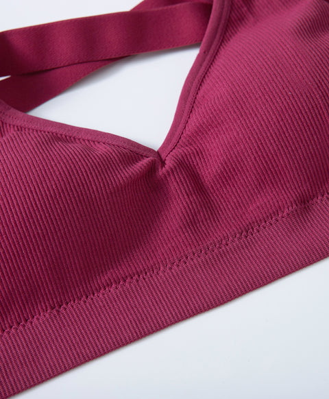 Seamless Pull Over Cross Back Wireless Sports Bra with Back Hooks