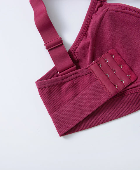 Seamless Pull Over Cross Back Wireless Sports Bra with Back Hooks