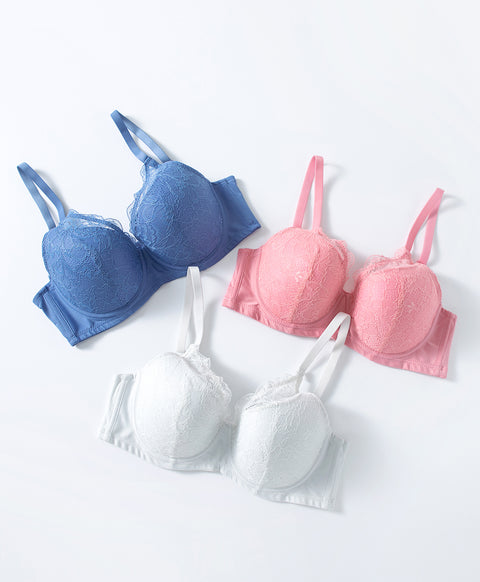 Microfiber Elegant Lace Full Cup Coverage Underwire Bra (B Cup)