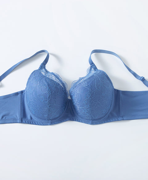 Microfiber Elegant Lace Full Cup Coverage Underwire Bra (B Cup)