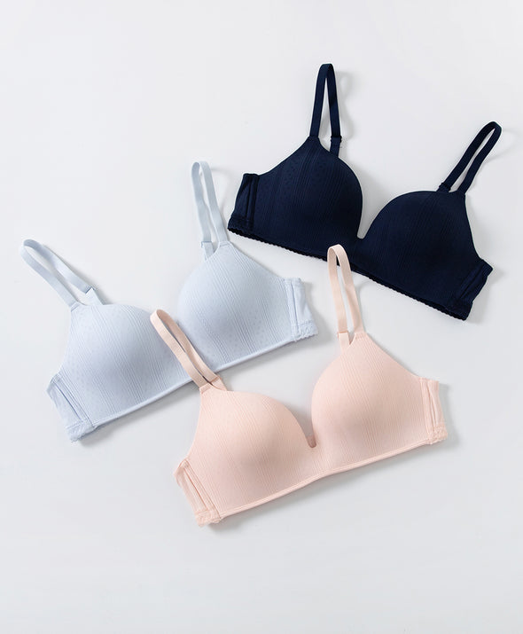 Lace Trim Pointelle Wireless 3/4 Cup Lightly-Lined Bra