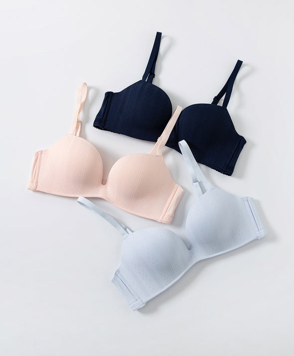 Lace Trim Pointelle Wireless 3/4 Cup Push-Up Bra