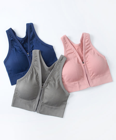 Seamless Knit Sporty Racer-Back V-Neck Front Zip Vest