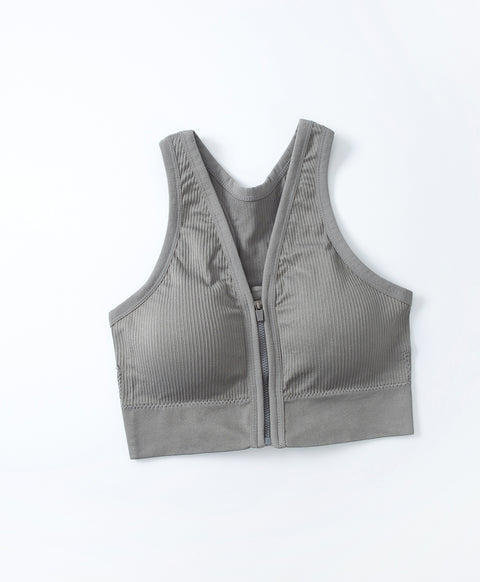 Seamless Knit Sporty Racer-Back V-Neck Front Zip Vest