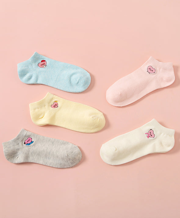 Hello Yuki & Hattie Embroidered Character Ankle Socks