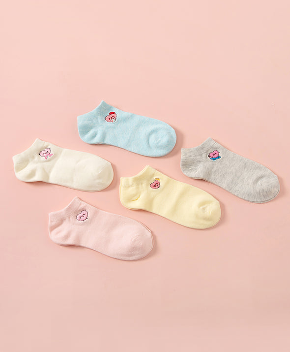 Hello Yuki & Hattie Embroidered Character Ankle Socks