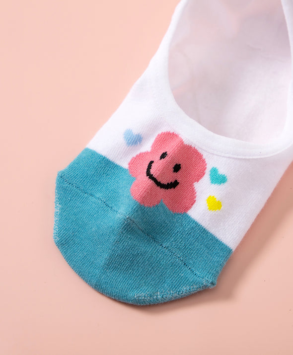 Wonder Palette Smiley Floral No-Show Socks