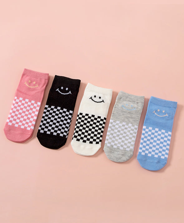 Wonder Palette Smiley Checkered Ankle Socks