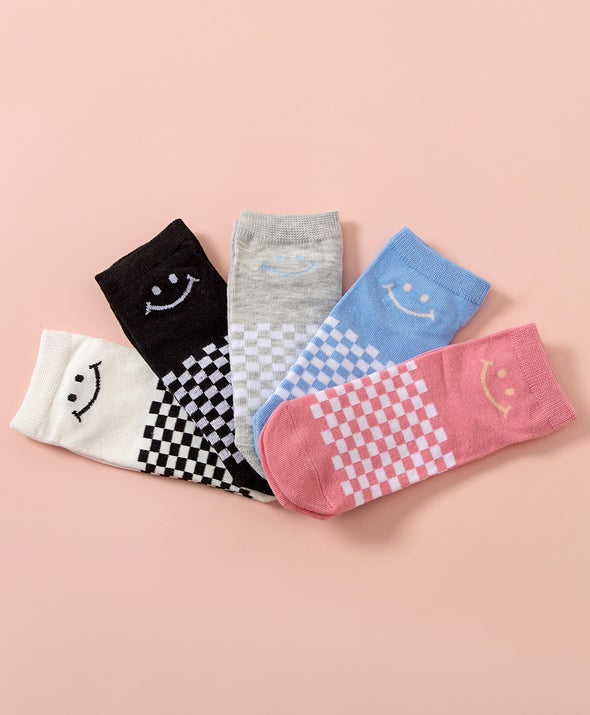 Wonder Palette Smiley Checkered Ankle Socks