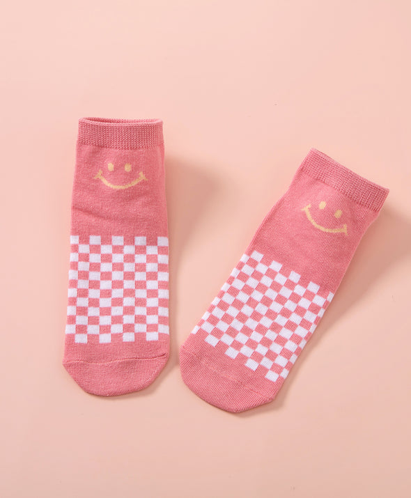 Wonder Palette Smiley Checkered Ankle Socks