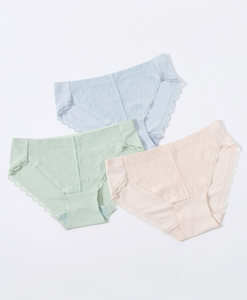 Breezies - Set of 3 Soft Support Lace Brief Panties - Bright