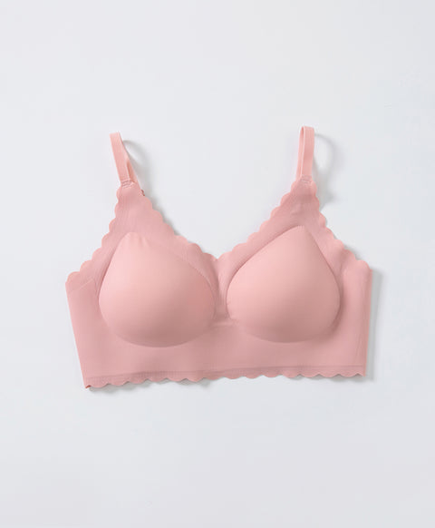 Floral Laminated Scalloped Wireless Clean Cut Seamless Bralette with Back Hook