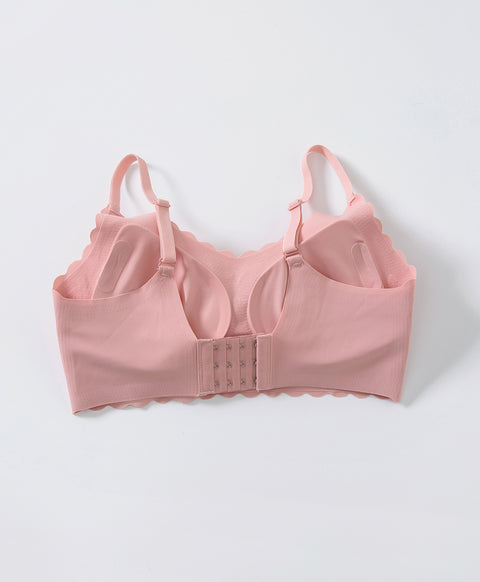 Floral Laminated Scalloped Wireless Clean Cut Seamless Bralette with Back Hook