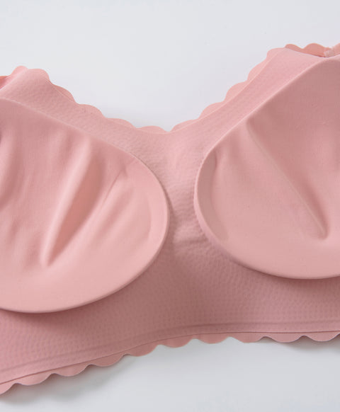 Floral Laminated Scalloped Wireless Clean Cut Seamless Bralette with Back Hook