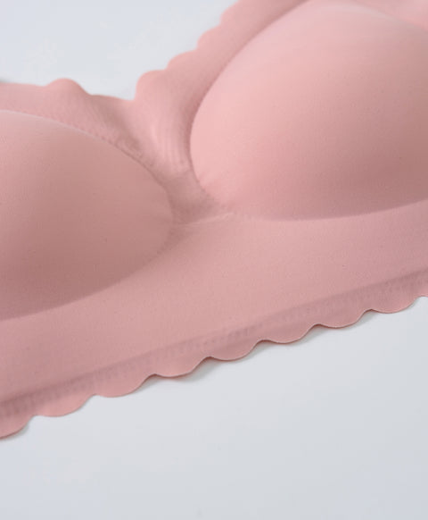 Floral Laminated Scalloped Wireless Clean Cut Seamless Bralette with Back Hook