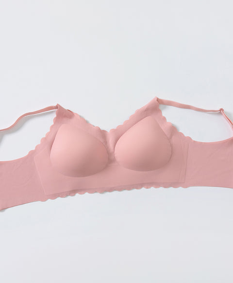 Floral Laminated Scalloped Wireless Clean Cut Seamless Bralette with Back Hook