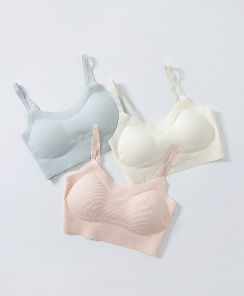 Chic Mode Ribbed Wireless Clean Cut Laminated Seamless Bralette with Back Hook