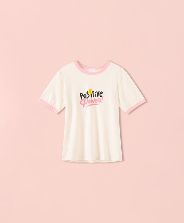 Peachy Social Contrast Collar T-Shirt
