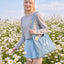 Stay Bloom Denim Smiley Tote Bag