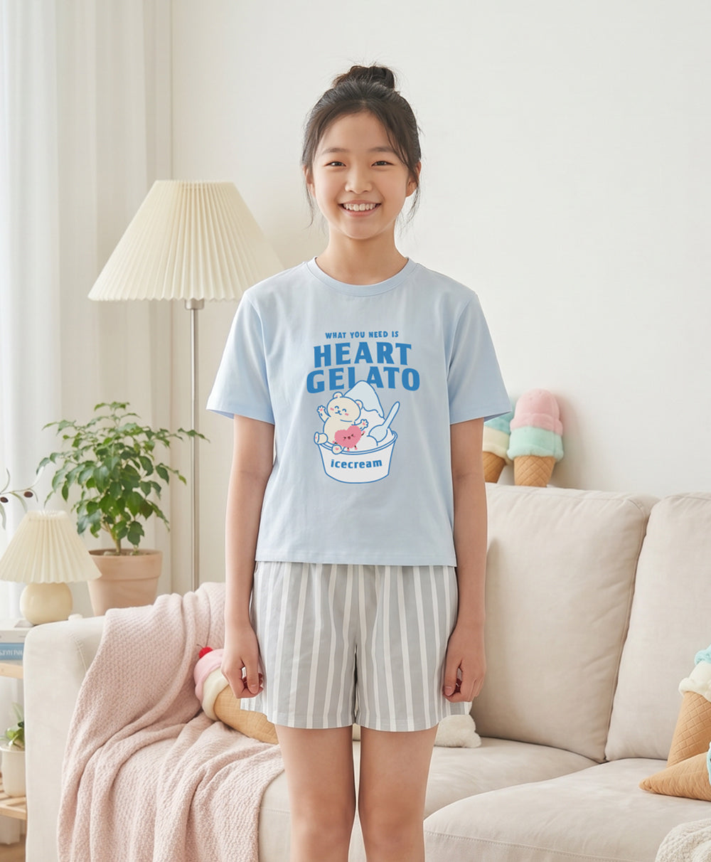 Junior Heart Gelato Short Sleeves Top & Shorts Sleep Set