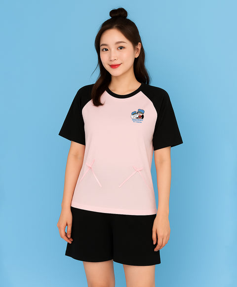 Harmony in London 3/4 Sleeves Top with Ribbon and Shorts Sleep Set