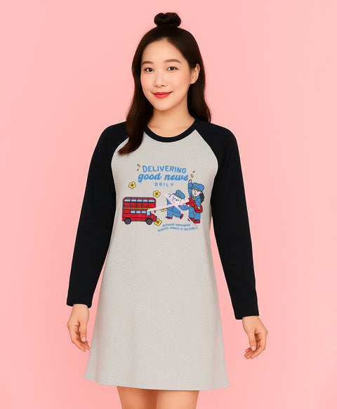 Harmony in London Long Sleeves Ribbon Sleep Dress
