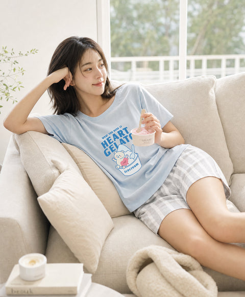 Heart Gelato Short Sleeves Top & Shorts Sleep Set