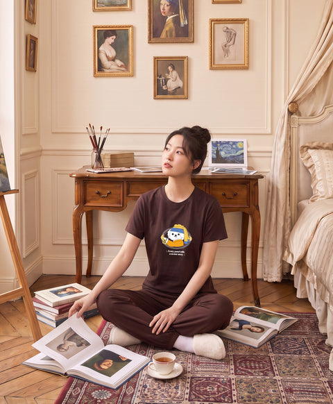 Little Muse Short Sleeves PJ Top & Long Pants Set - Every Pearl Tells A Sweet Story
