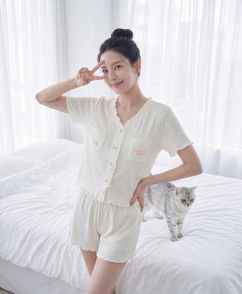 Catitude-ing Jacquard Short Sleeves Top & Shorts Set