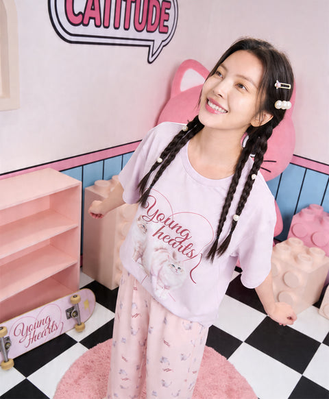 Catitude-ing Short Sleeves Top & Long Pants Set