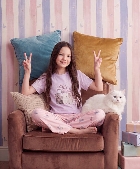 Junior Catitude-ing Short Sleeves Top & Long Pants Sleep Set